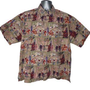 Kahala Mens Hawaiian Shirt Size XL Floral Pineapple Parrot USA Cruise Vacation‎